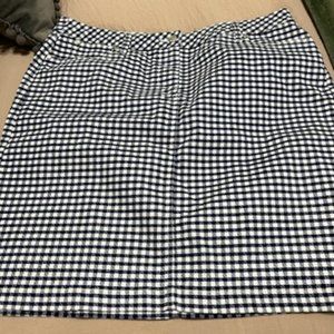Talbots Navy & White Checked 21" Cotton Denim Skirt - Size 16